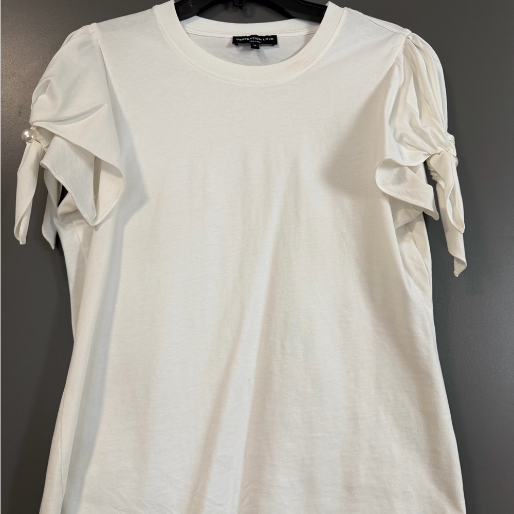 Generation Love Puff Sleeve Tie Top with Pearl Detail